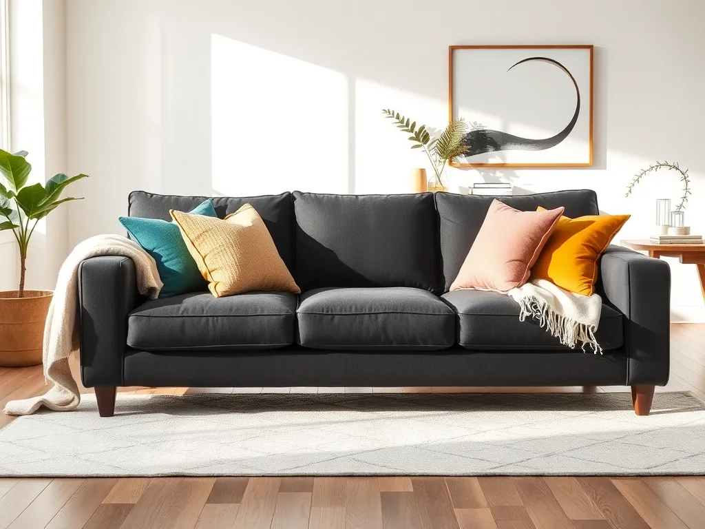 Ciemnoszara kanapa - jakie dodatki wybrać?